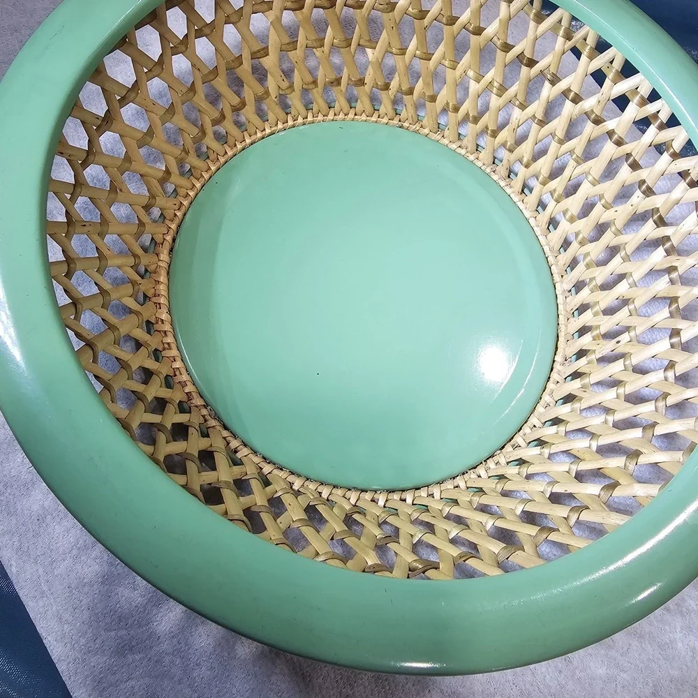 Vintage Wicker Bread Basket Tin Rim Bottom Stamped Germany Rattan 9